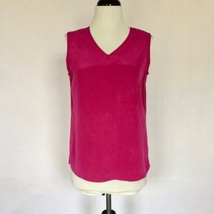 Fuchsia pink silk v neck shell tank